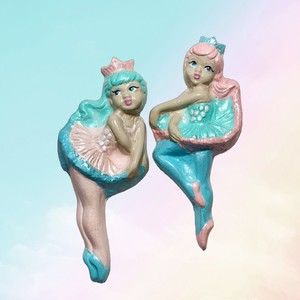 Ballerina PAIR Chalkware Nursery Wall Plaque Art